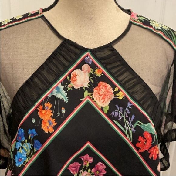 Tadashi Shoji Floral Sheer Black Top, US8 - Picture 2 of 10